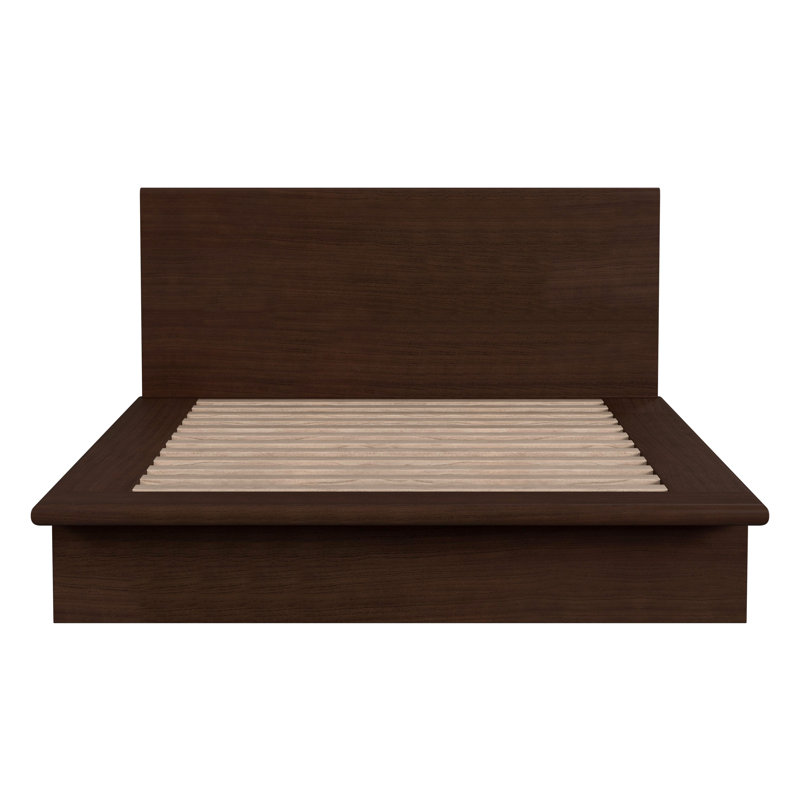 Soleil Wood Low Profile Platform Bed, Queen, Brown