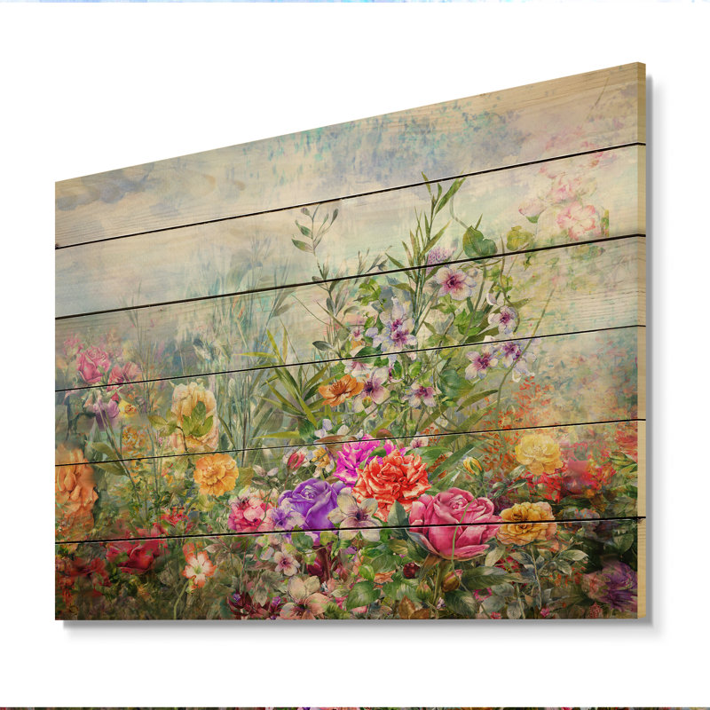 Impression multicolore de fleurs printanières IV - peinture sur bois sans cadre, H 24 po x l 36 po x P 1 po
