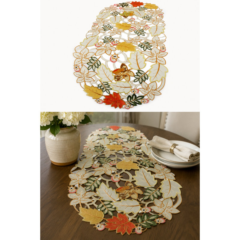 Harvest Splendor Embroidered Cutwork Fall Mini  Runner