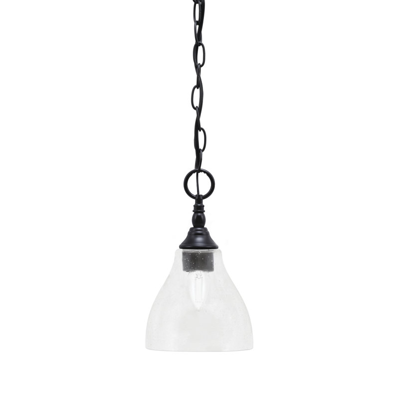 Chain Hung Mini Pendant With 6.25" Clear Bubble Glass, Matte Black