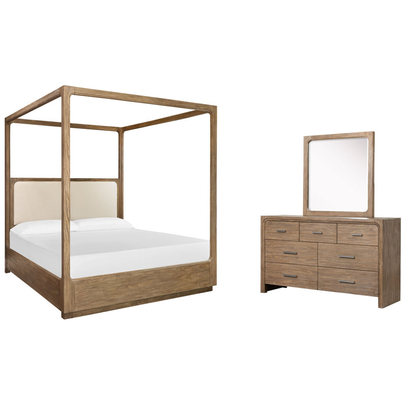 Grand lit tapissier avec commode Hien, 3 Pcs: Bed, Dresser, Mirror, Grand