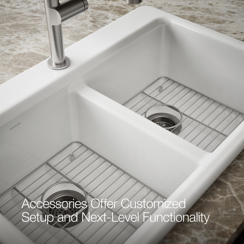 Riverby 33 In. Top-Mount Double-Bowl Kitchen Sink, 1 hole, White, Double-equal bowls