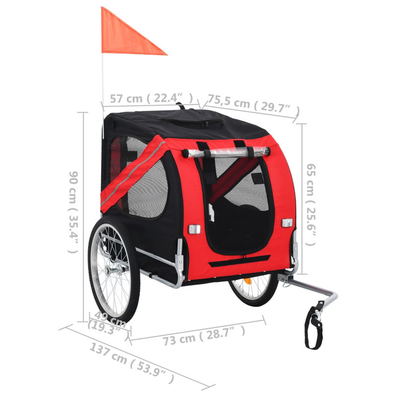 Foldable Red and Black Polyester Dog Bike Trailer