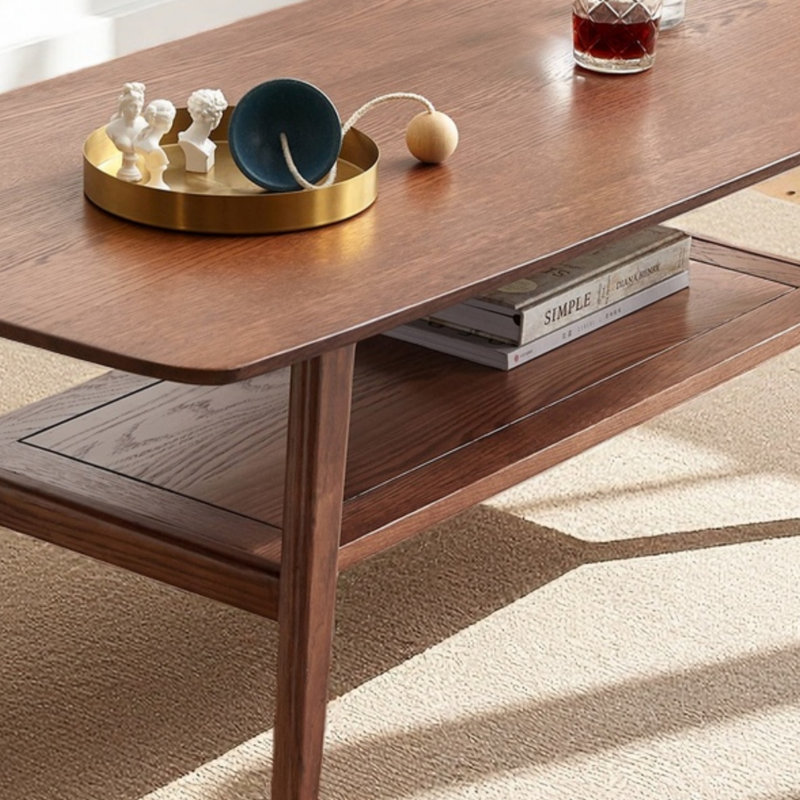 Table basse en chêne massif noyer, pouvant servir de bureau / table basse, avec tablette de rangement, facile à assembler, convient au bureau à domicile