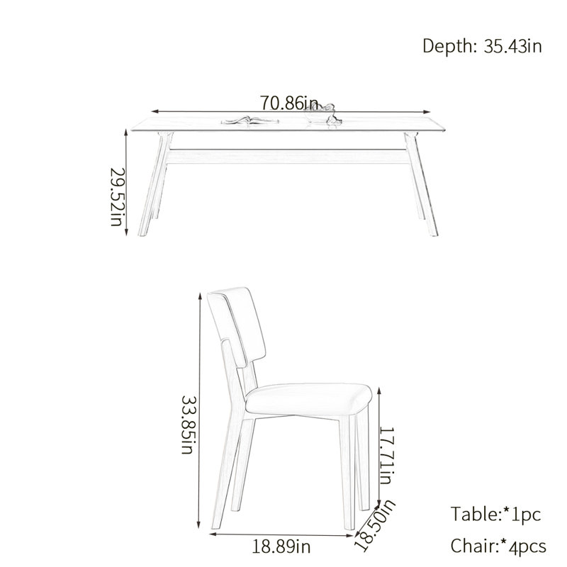 Household rock plate dining table sets, 29.52"H x 70.86"L x 35.43"W
