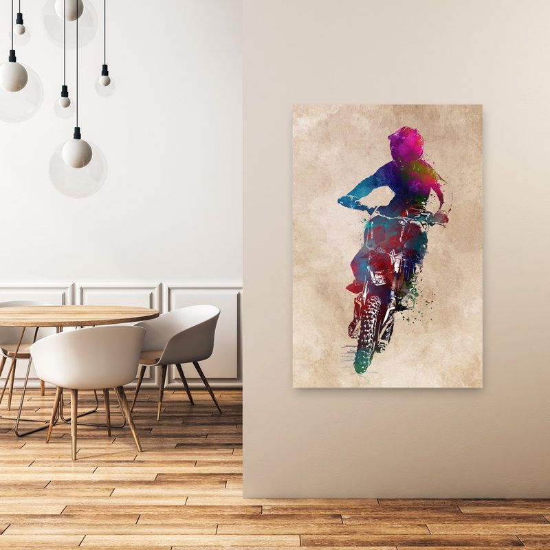 Motocross action aquarelle, art mural contemporain, 48" H x 32" W