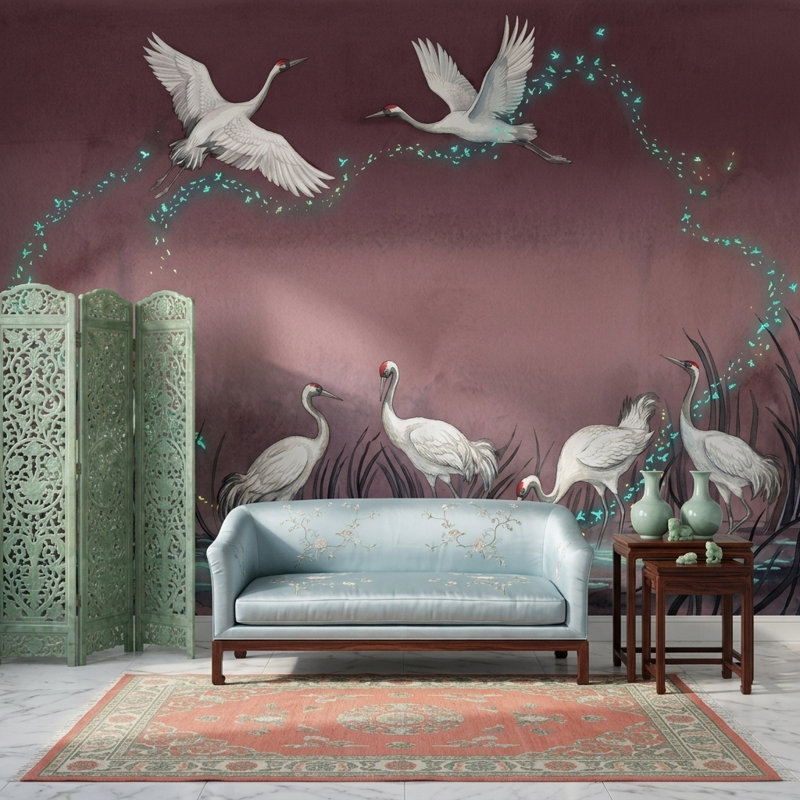 Papier peint mural Cranes, 100 po x 96 po, Peler et coller