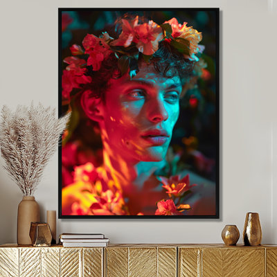 Portrait d'un jeune homme avec une couronne de fleurs - art mural mode homme