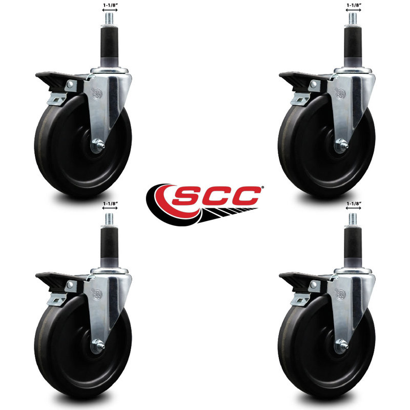 Ensemble de roulettes extensibles pivotantes 1-1 / 8 pouces avec frein Phenolique SCC