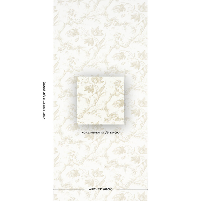 Toile De Fleurs Wallpaper, Birch