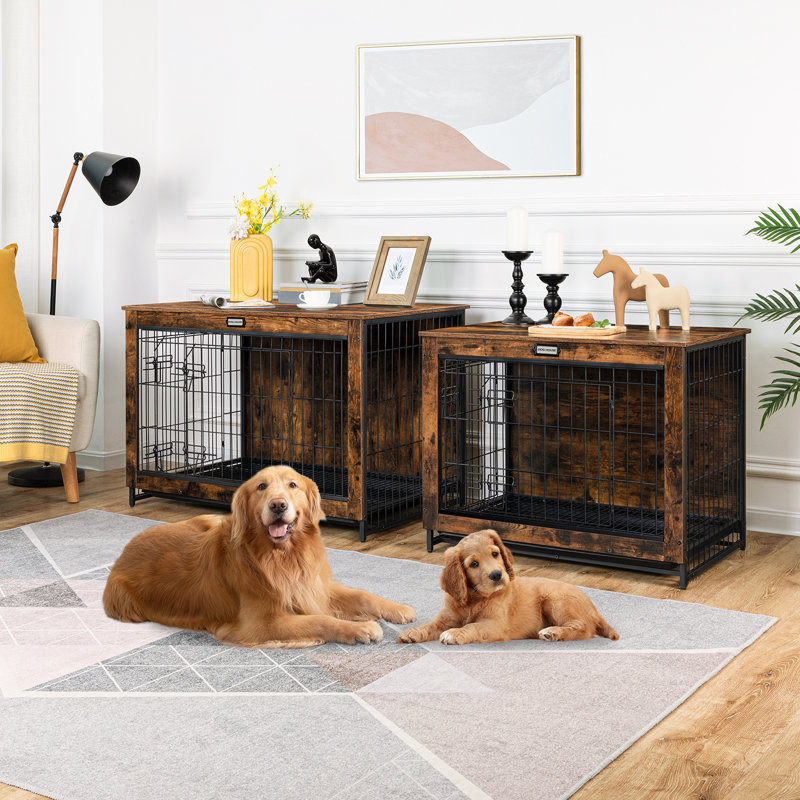 Caisse pour animal à double porte avec entrée verrouillable et plateau coulissant, H 25,4 po x l 31,5 po x P 21,7 po, Brun