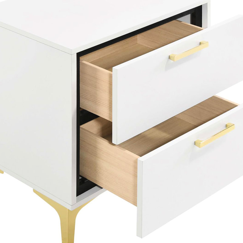 Table de chevet blanche et dorée 2 pour chambre à coucher - Rangement spacieux, visuel, joints inclus dans l'esthétique, cadeau