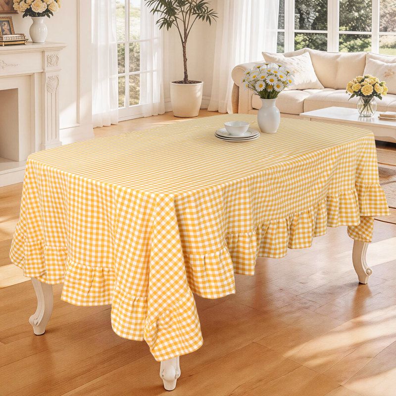 Nappe 100% coton écossais avec bordure à volants, L 120 po x l 60 po, Jaune