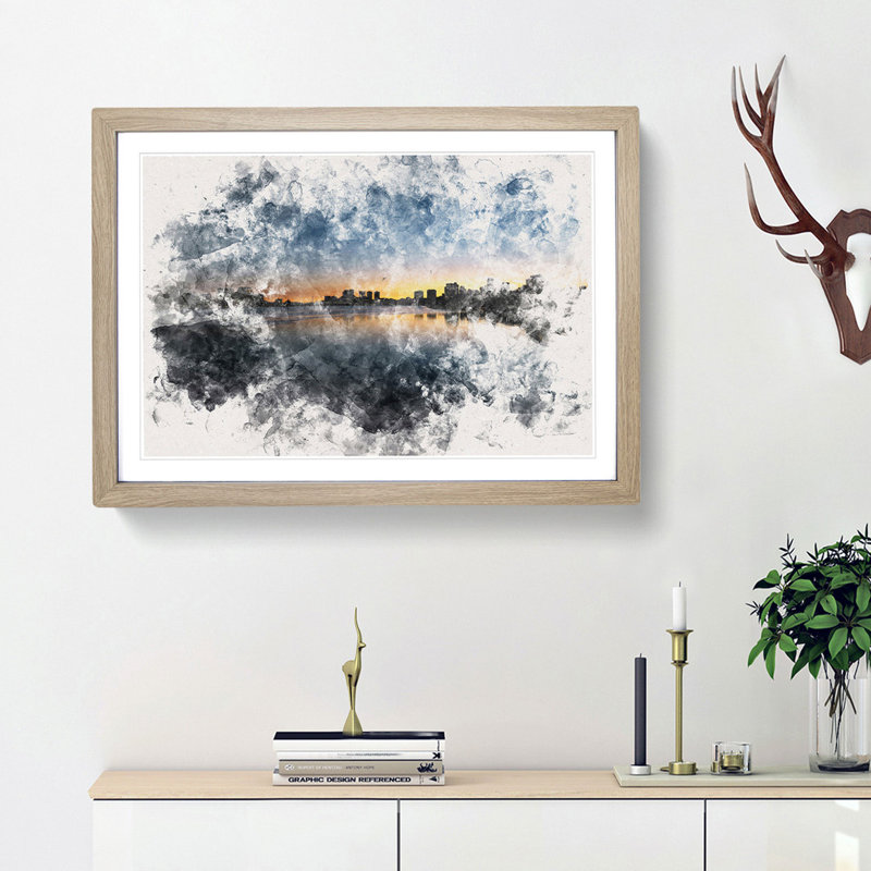 Cambridge Massachusetts Skyline - Single Picture Frame Painting on MDF, 62cm H x 87cm W x 2cm D, Oak Framed