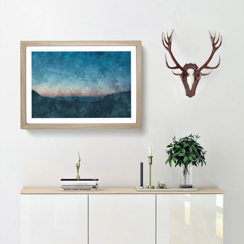 Over the Mountains - Picture Frame Graphic Art Print, Oak, 45cm H x 63cm W x 2cm D
