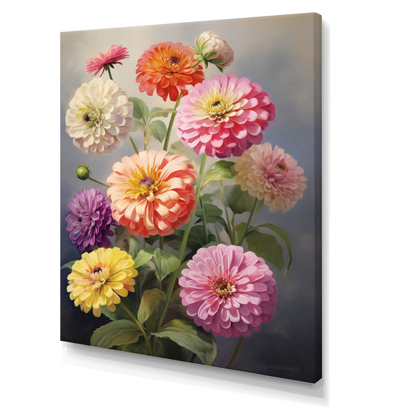 "Colorful Zinnias", impression romantique sur toile encadrée, H 20 po x l 12 po x P 1 po, Toile tendue