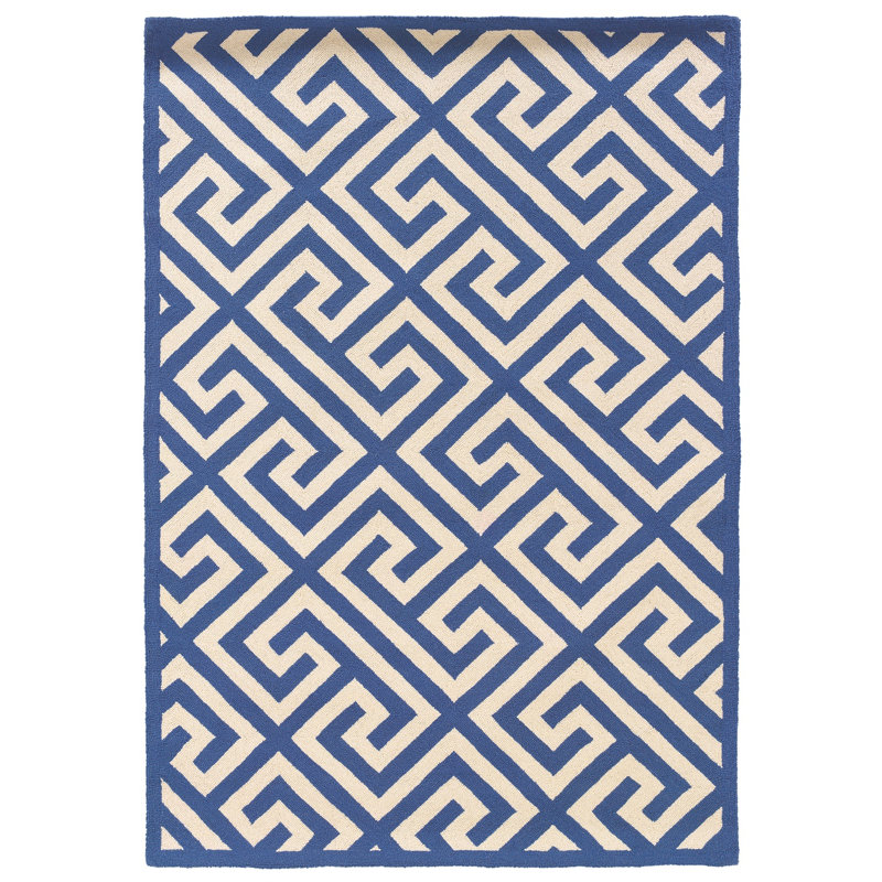 Hand Hooked Wool Geometric Indoor Rug, Rectangle 5' x 7'