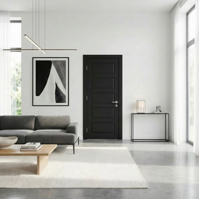 Interior Slab Door 5-Panel Solid Core Primed Shaker Standard Door Interior Paneled Door For Bedroom ＆ Living Room Black 24" x 80"