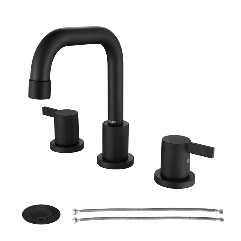 Widespread 2-handle Bathroom Faucet with Drain Assembly, Matte Black