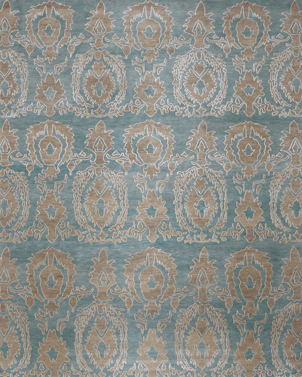 Classic Hand Knotted Geometric Area Rug, Rectangle 9' x 12'