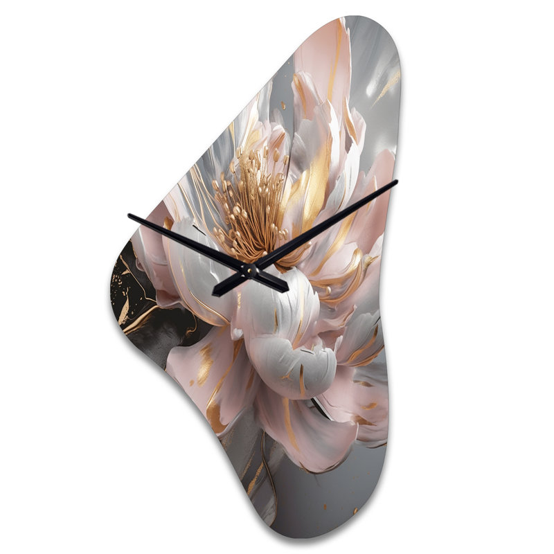 Horloge murale en marbre, pivoine et or rose III, Grand