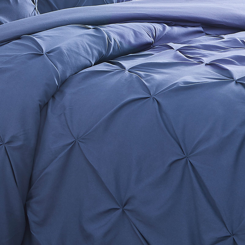 Pinch Pleated, Pintuck Duvet Cover Set with matching shams, King Duvet + 2 Standard Shams, Dark Blue