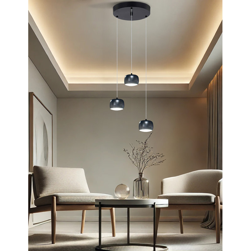 Luminaire suspendu grappe noir mat à 3 lumières Lockport