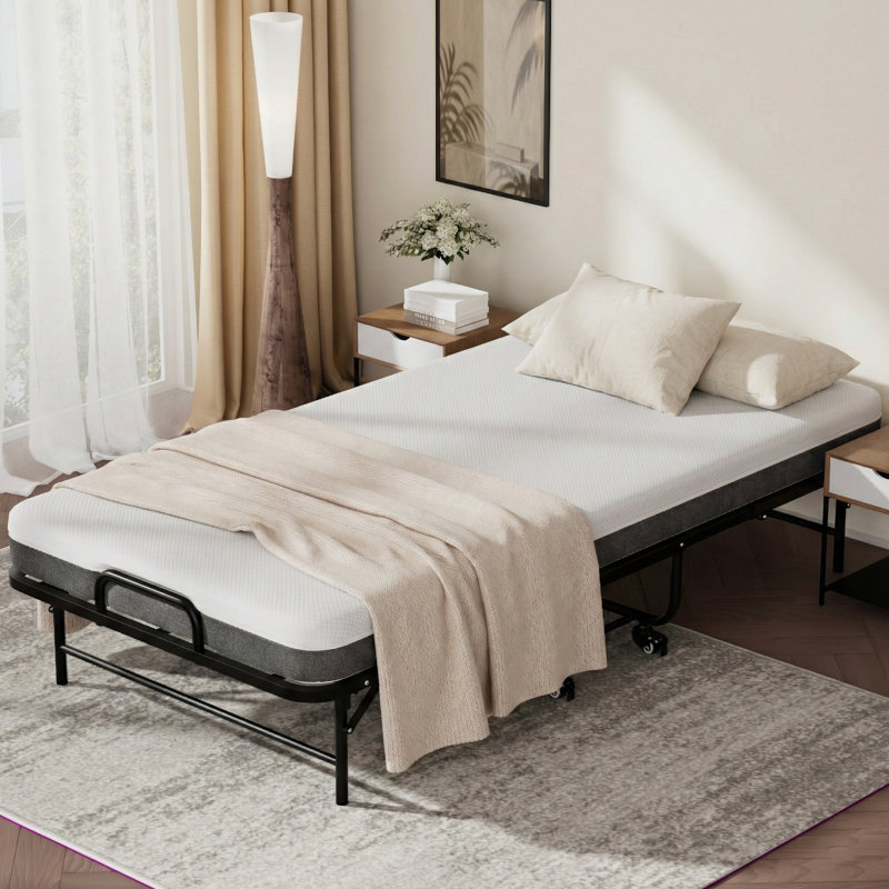 Cot Size Folding Bed with Mattress for Adults, Portable Foldable Bed with 5 Inch Memory Foam Mattress, Strong Frame, 75” x 31", Fold Up, Roll Away, Hideaway