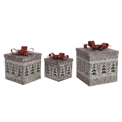  Metal 10 in. Silver Christmas Tree Gift Nesting Box Set of 3