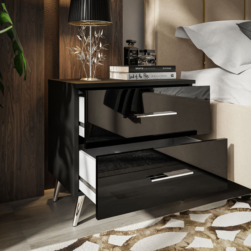 Donnay 2 Drawer Bedside Table, Black