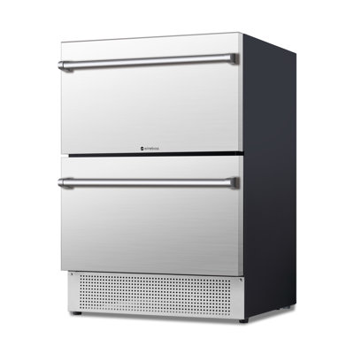 24 Inch Beverage Refrigerator, Under Counter Double Drawer Fridge For Drink Soda Beer, Freestanding & Built-in Stainless Steel Beverage Cooler For Home And Outdoor
