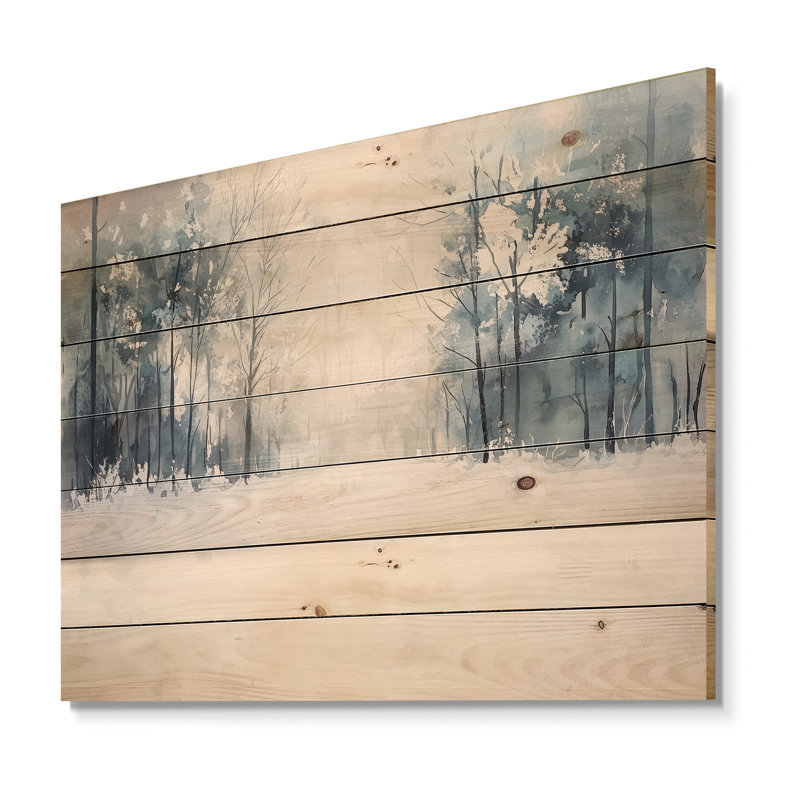 Snow Road By The Forest I - Paysage d'hiver en bois, décoration murale sur bois de pin naturel, H 30 po x l 40 po