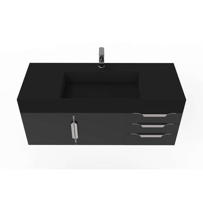 Meuble-lavabo mural simple 48 po avec comptoir à surface solide 48 po, Noir, Gris, Chrome