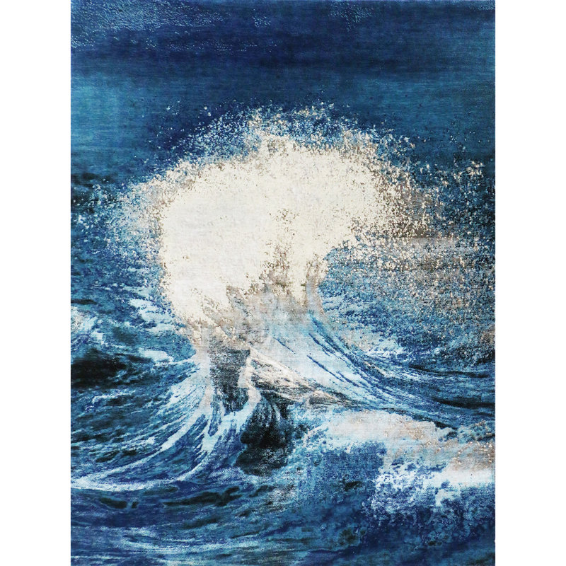 Hand Knotted Abstract Area Rug in Blue/Beige, Rectangle 9' x 12'
