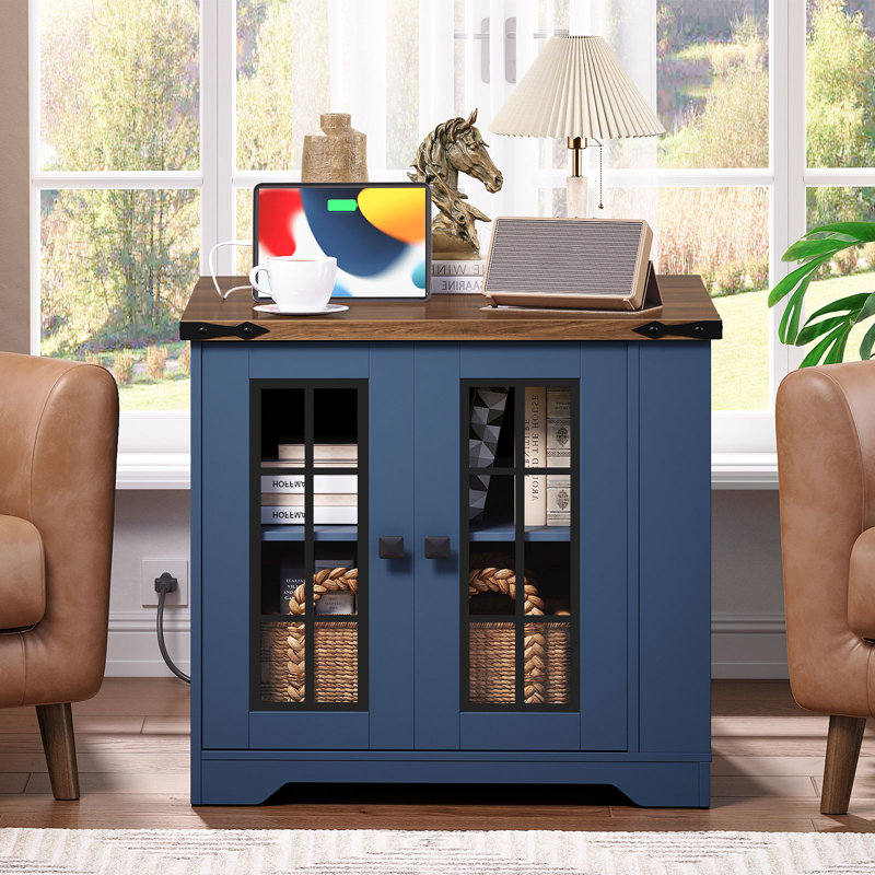 25.6" Tall Farmhouse End Table with Charging Station