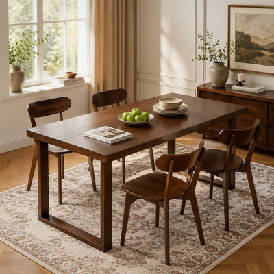 180cm Large Wood Dining Table, Mid-Century Modern Rectangular Design for Durability and Style, Dark Walnut Finish