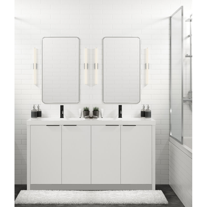 Mesa 72" W Freestanding Double Bathroom Vanity , Single-Hole, White Gloss, White Nanomatte/Matte Black