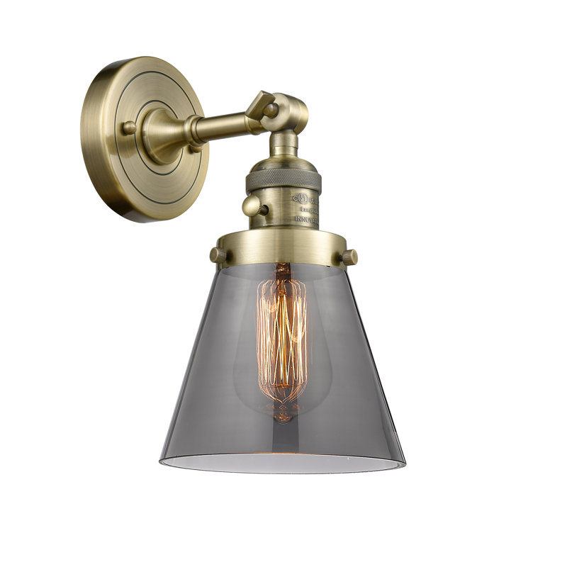 Applique murale 1 lumière Cone, Laiton antique, Fumé, Ampoule non incluse