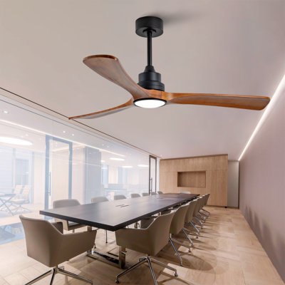 Ventilateur de plafond en bois massif à 3 pales de 52 pouces, lumière à intensité variable 3CCT, ventilateur réversible à 6 vitesses avec télécommande et mémoire de mise hors tension, tige verticale de 5/10 pouces en option