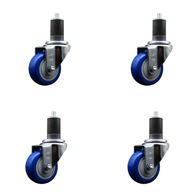 Ensemble de roulettes extensibles pivotantes en polyuréthane de 3 po à 1/5/8 po 3 pouces SS, Bleu
