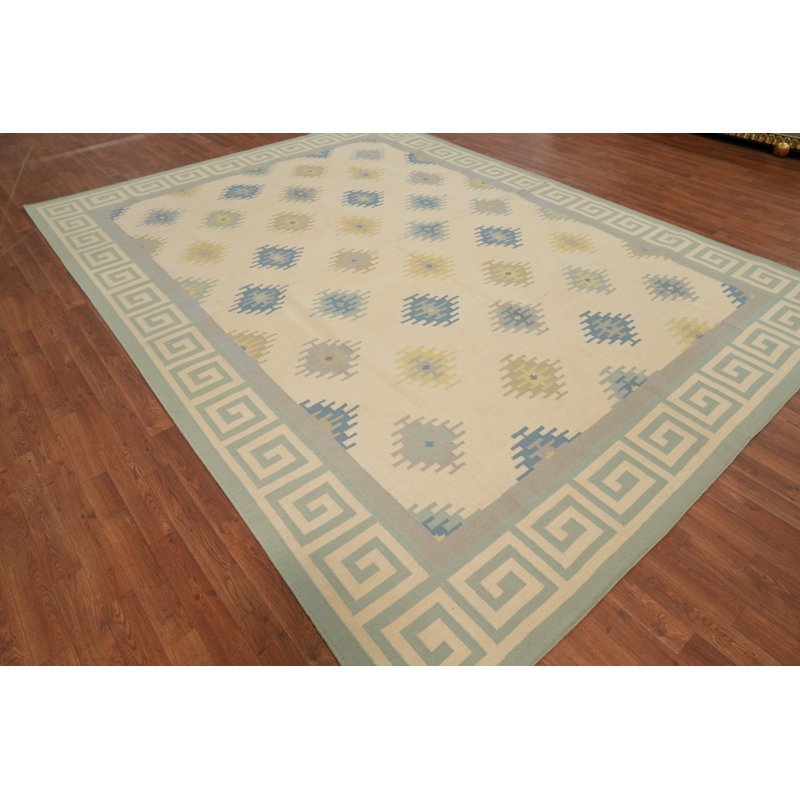 Tapis oriental géométrique à tissage plat kilim Durrie 9 x 12