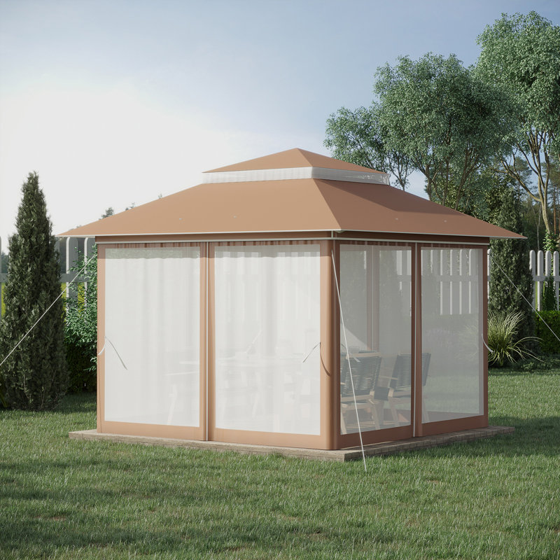 Outsunny Pop Up Canopy Tent with Netting and Carry Bag, Instant Sun Shelter, Khaki