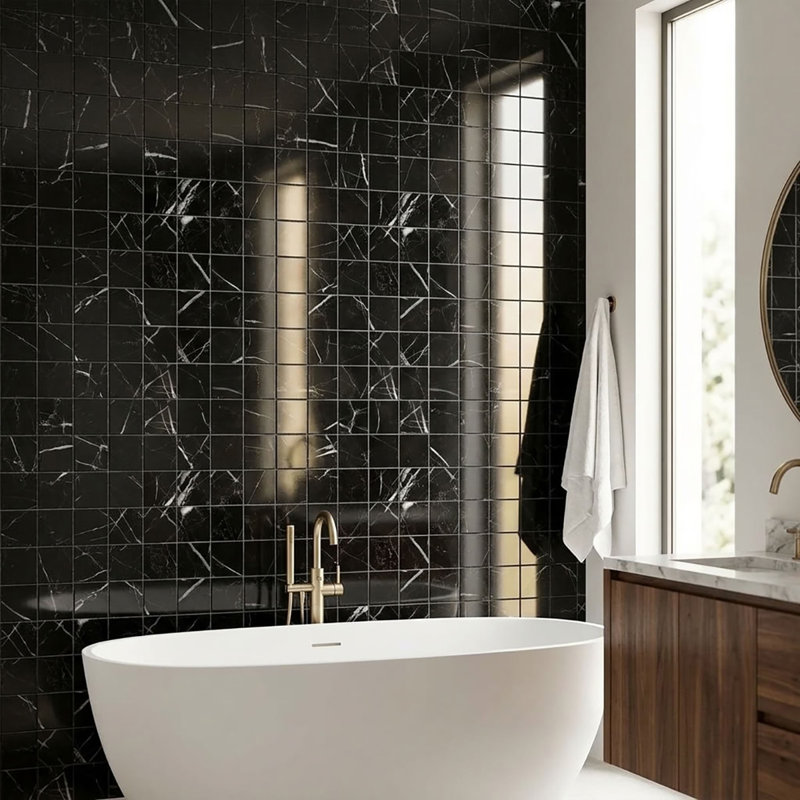 Nero Marquina Polished 2x2 Square Marble Mosaic