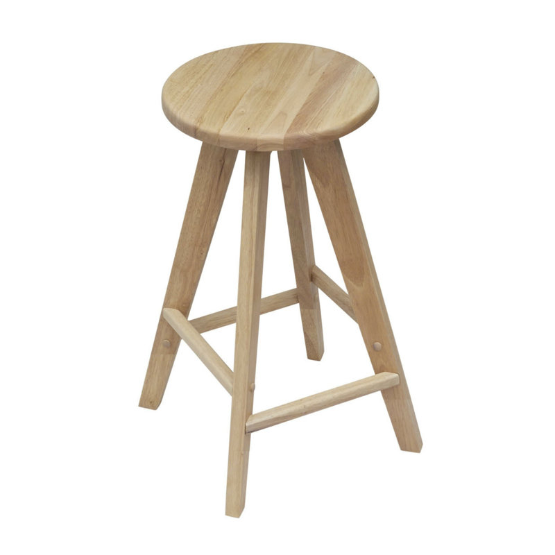 Tabouret de comptoir sans dossier en bois naturel massif de 25,5 po Ceren de Ceren, siège rond avec repose-pieds intégré pour îlot de cuisine et bar personnel