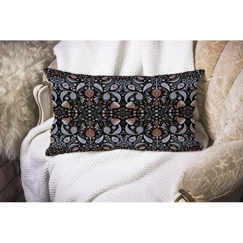 Flowering Meadows  Rectangular Throw Pillow, Black/Gray