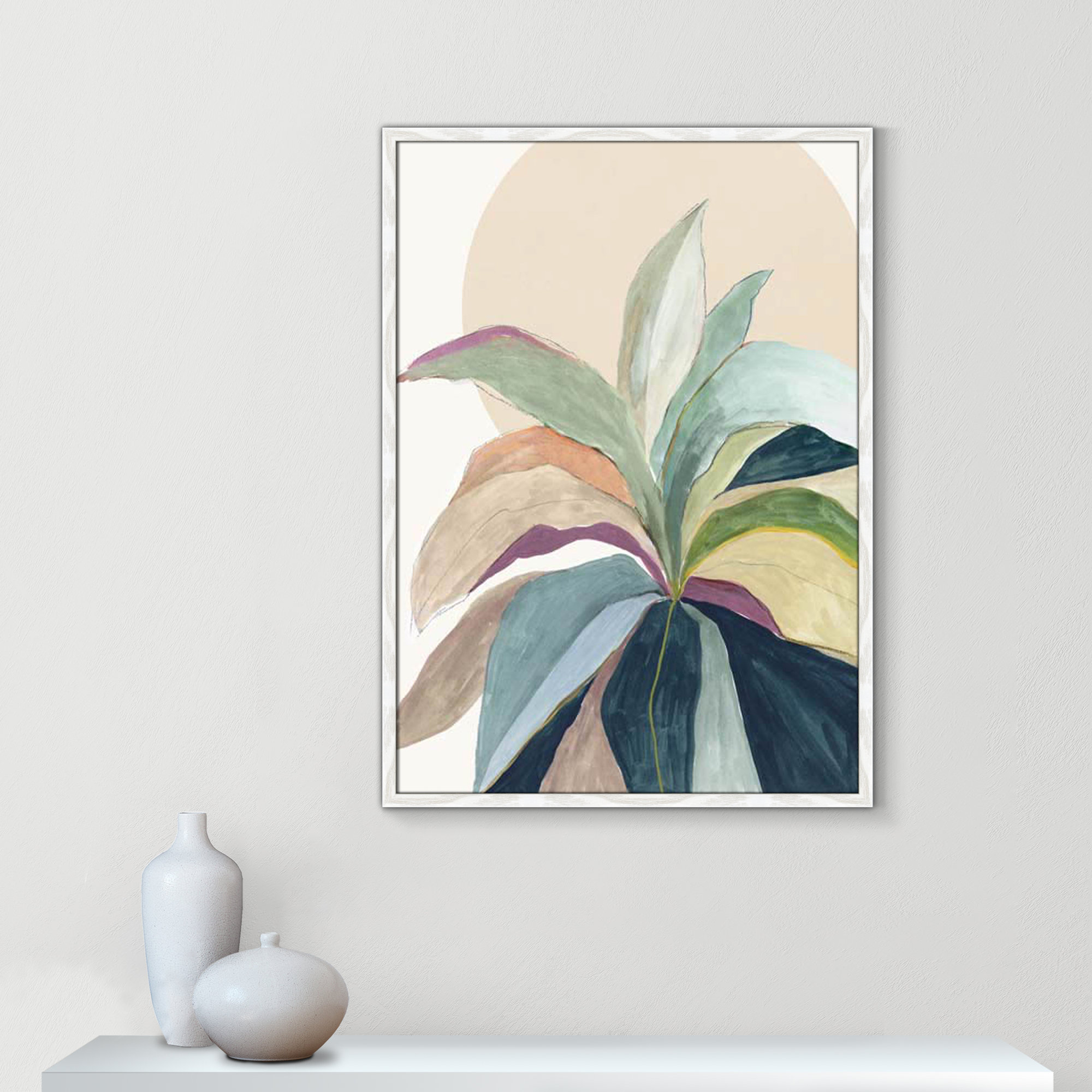 Sunny Bright Leaves II by Asia Jensen, White Slim Unmatted Picture Framed, 35.5" H x 25.5" W x 0.75" D