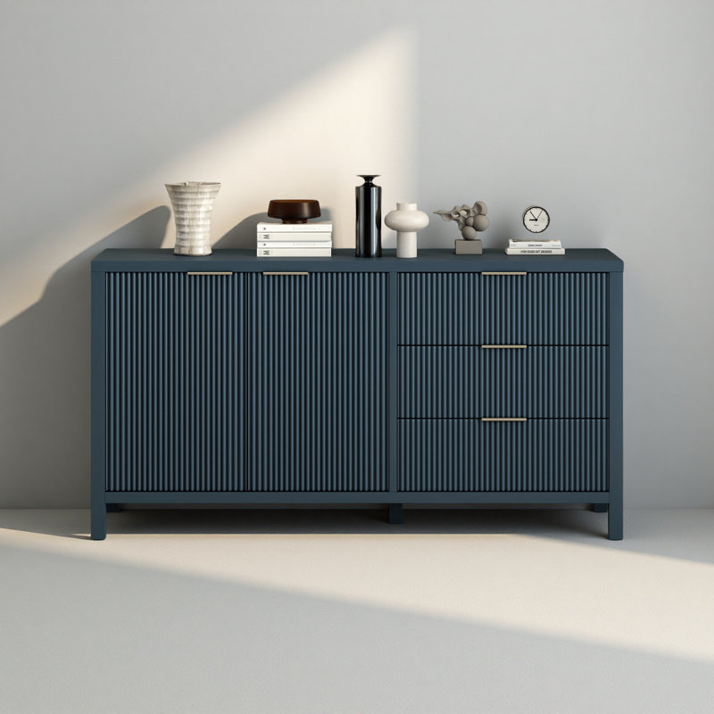 Minimalist Wave-Pattern Sideboard With Functional Storage, Bleu