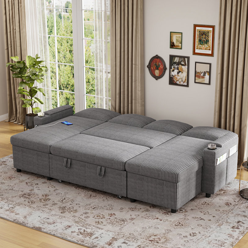 Sofa Bed, Grey Corduroy