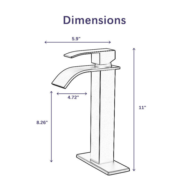 Single Handle Waterfall High Arc Bathroom Sink Faucet with Deck Plate in Matte Black, Matte Black