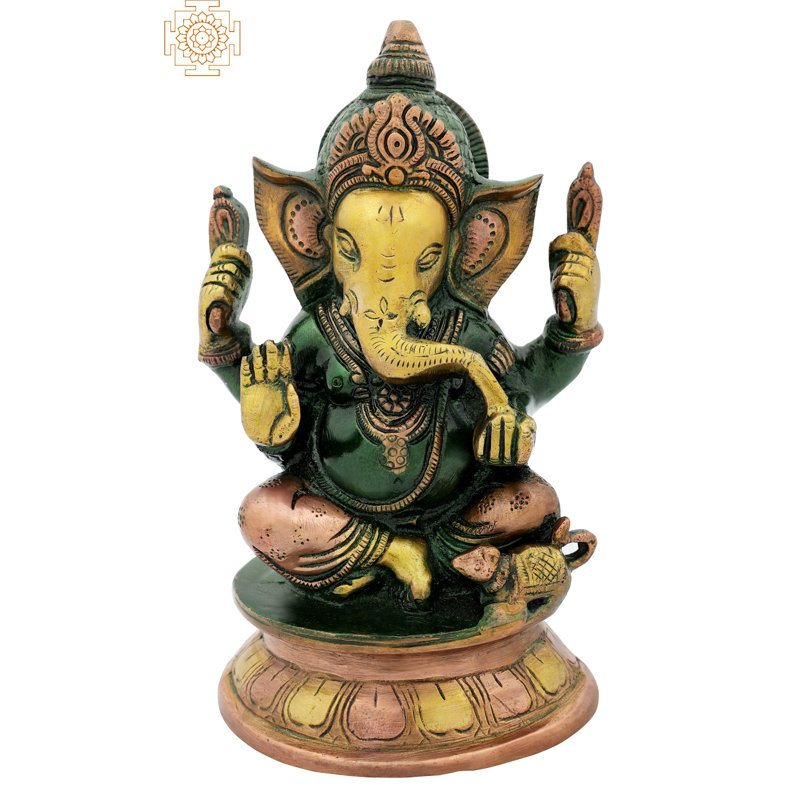 Figurine Bénédiction Ganesha assise sur piédestal, Vert